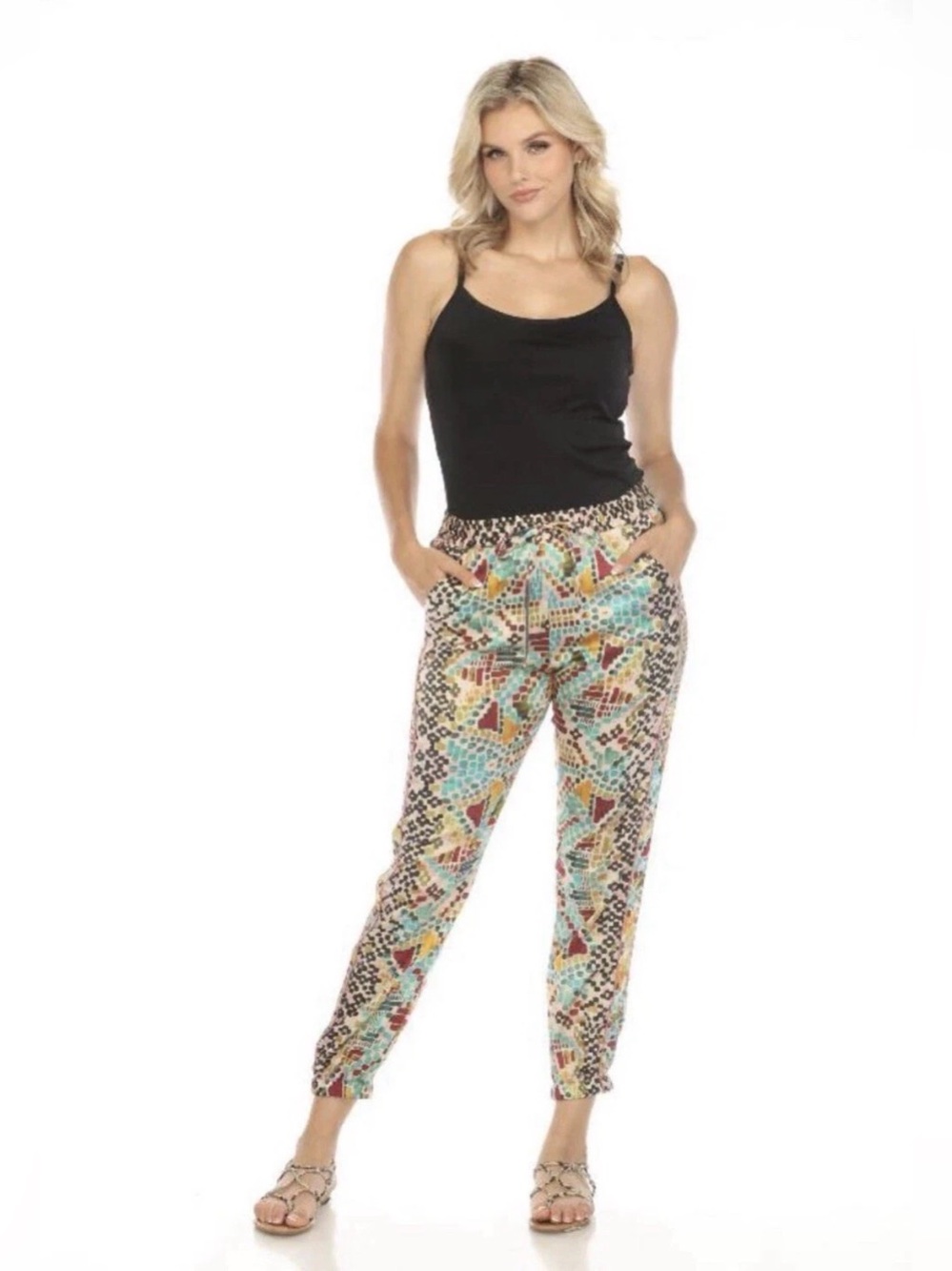 Johnny Was Genora Paneled Silk Jogger Pants C64324A8 Geometric Boho Native NWT